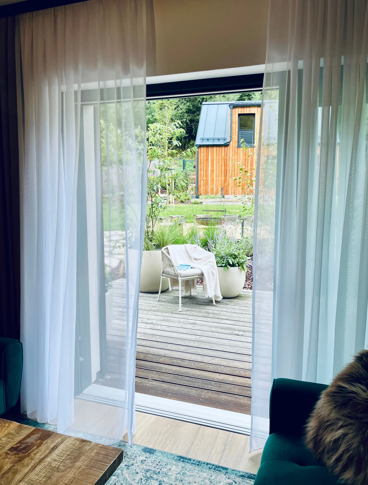 View from the apartment to the terrace and garden